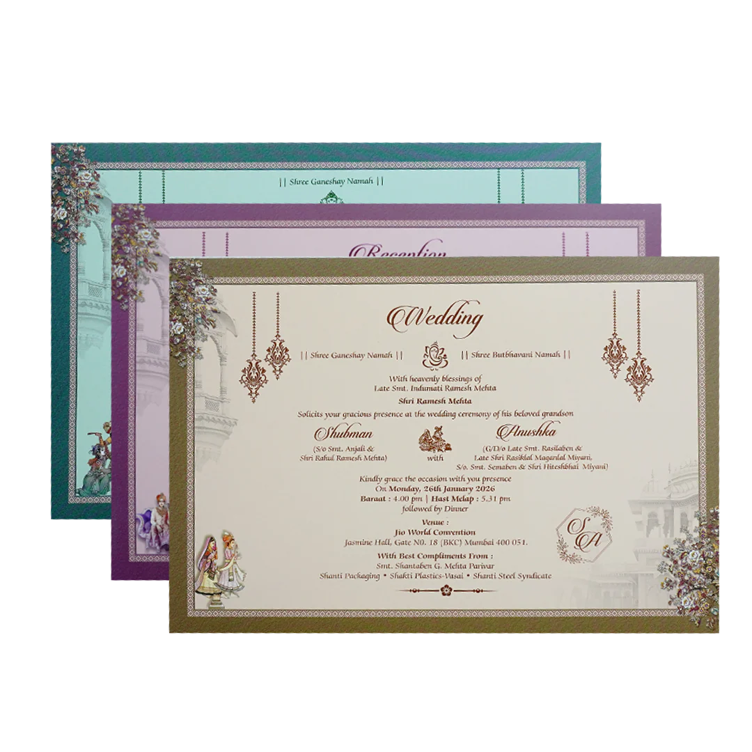 Royal Baraat Theme Padded Embossed Wedding Invitation Card-KRB09650 - Image 5