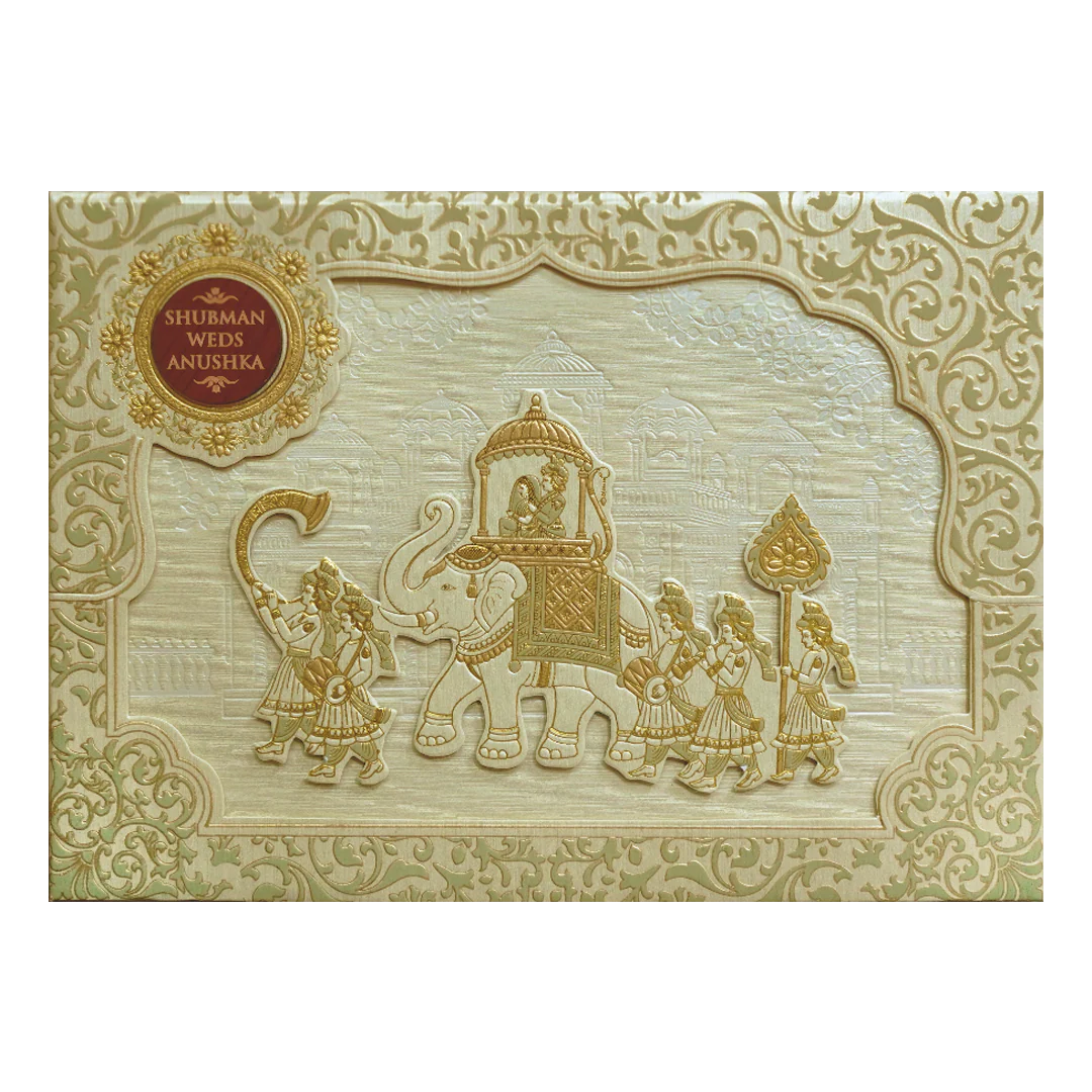 Royal Beige Embossed Gold Foil Wedding Invitation Card-KRB09780 - Image 3