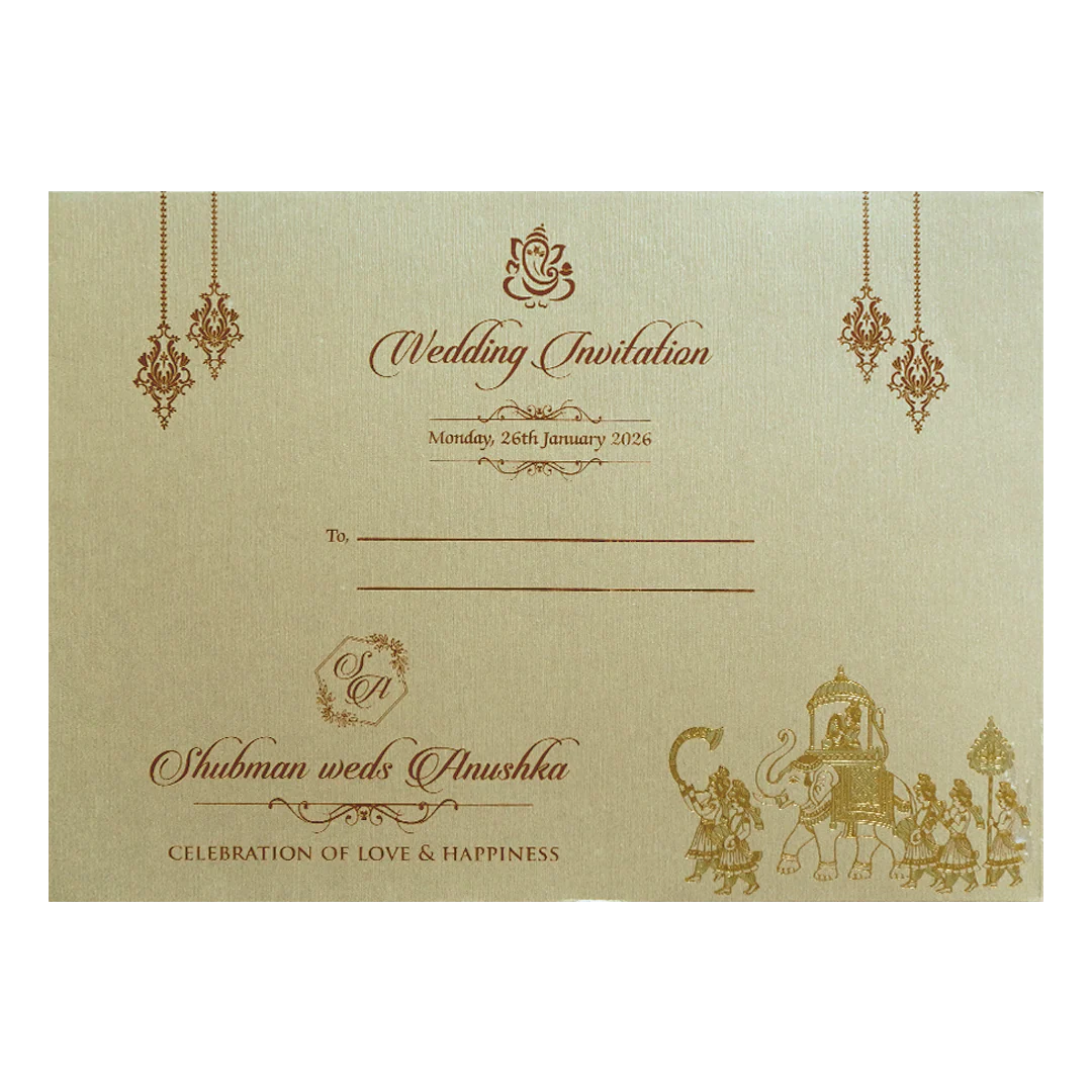 Royal Beige Embossed Gold Foil Wedding Invitation Card-KRB09780 - Image 4