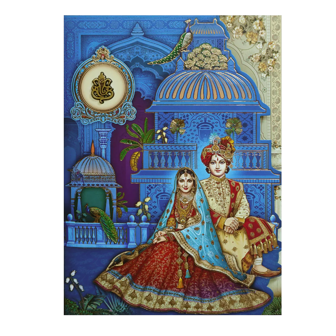 Royal Blue Gold Foil 3 Fold Bride and Groom Wedding Invitation Card-KRB09010 - Image 3