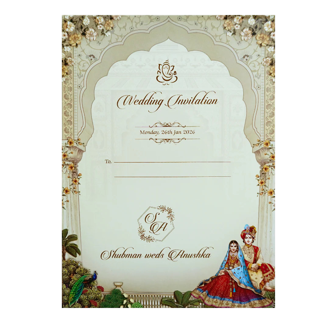 Royal Blue Gold Foil 3 Fold Bride and Groom Wedding Invitation Card-KRB09010 - Image 4