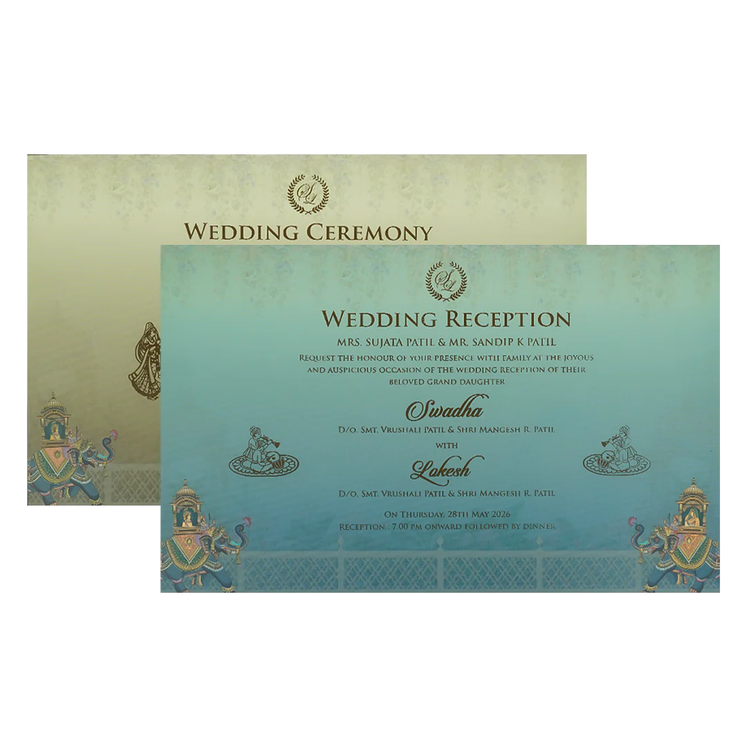 Royal Blue Gold Palace Padded Wedding Card-KRE27850 - Image 5