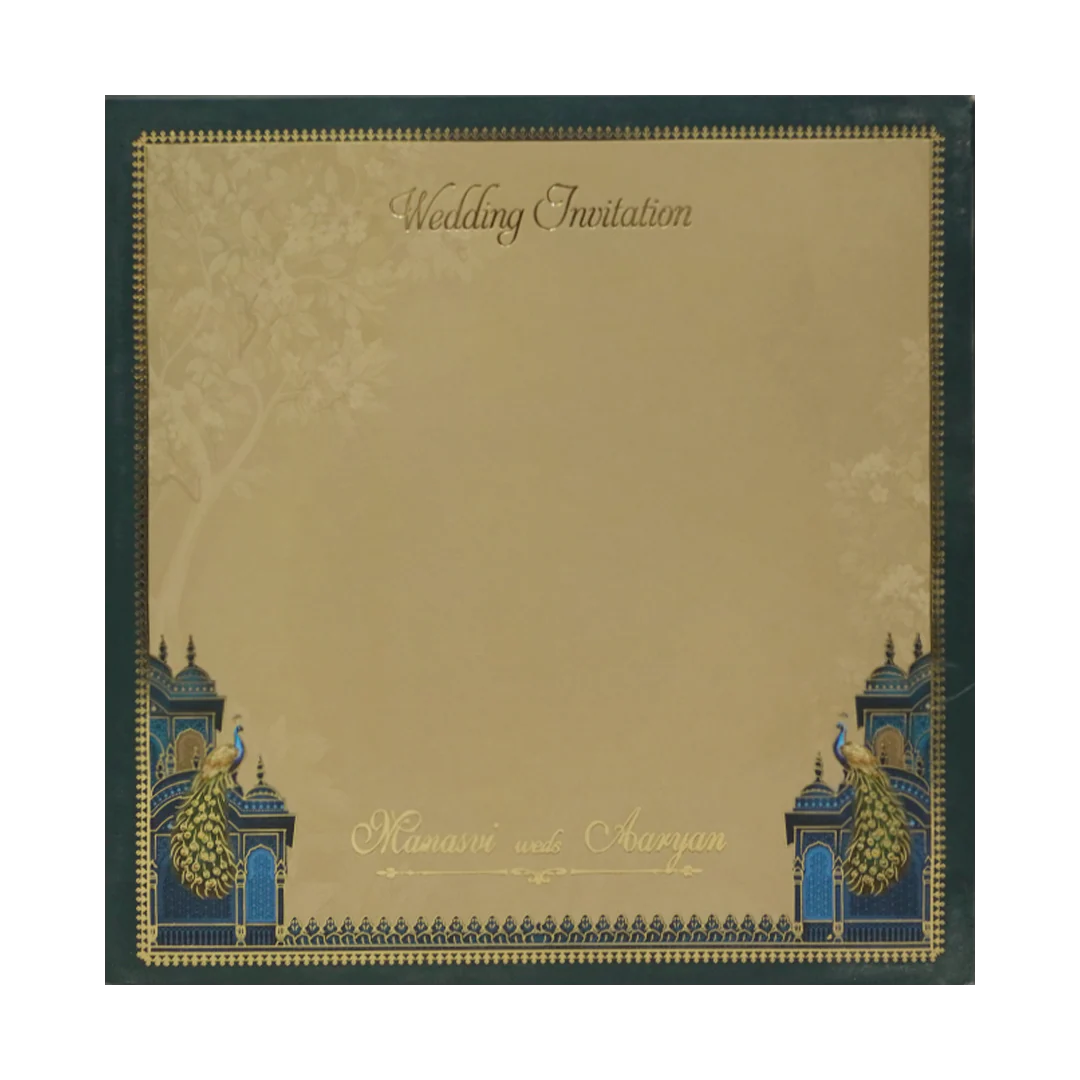Royal Blue Gold Palace Peacock Padded Wedding Card - KMMEX8020 - Image 4