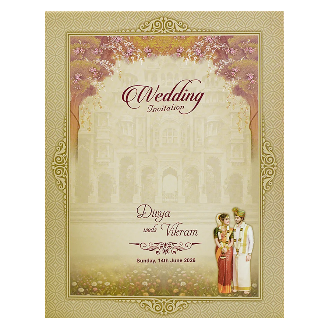 Royal Chariot Couple Padded Wedding Card-KNMO9312 - Image 4