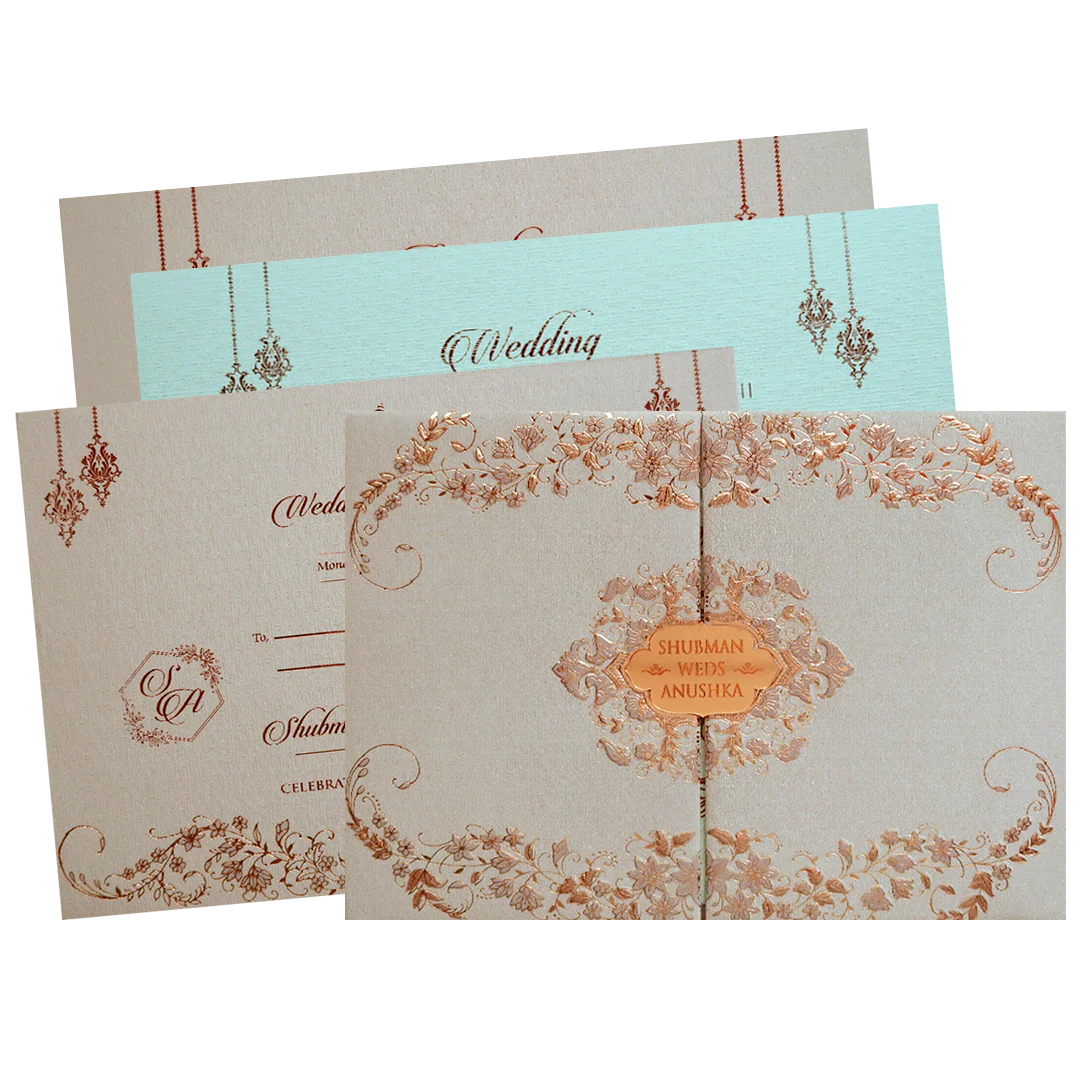 Royal Cream Embossed Gold Foil Wedding Invitation Card - KRB09750