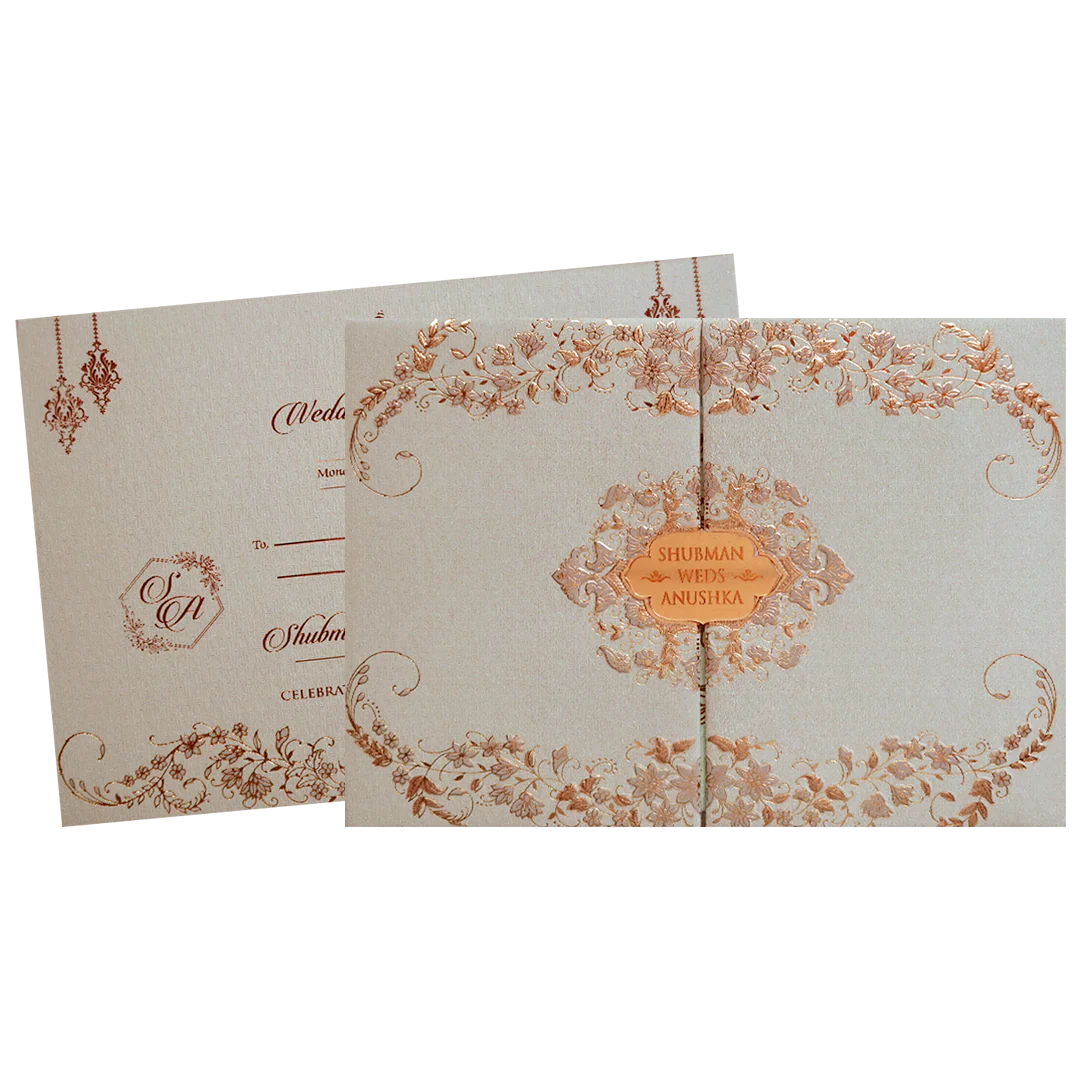 Royal Cream Embossed Gold Foil Wedding Invitation Card - KRB09750 - Image 2