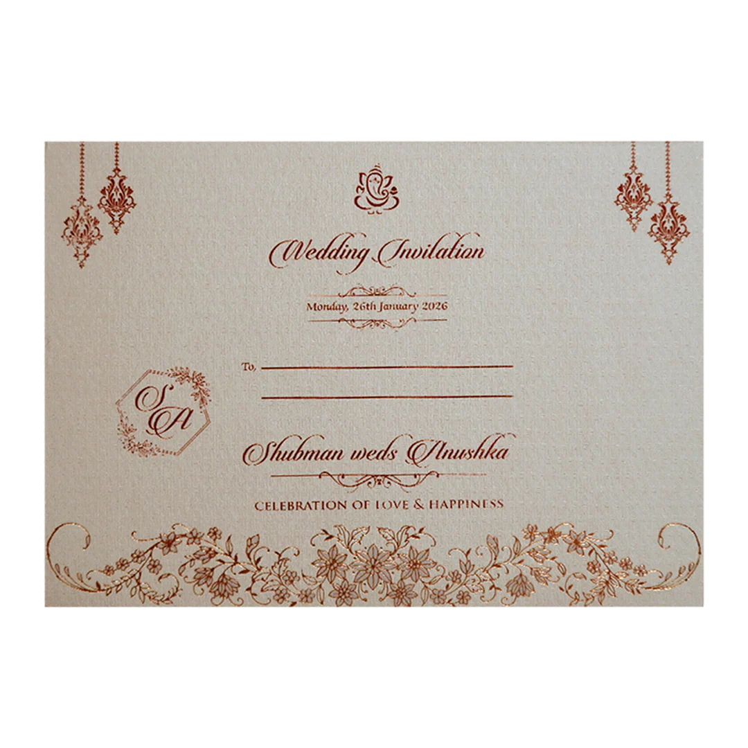 Royal Cream Embossed Gold Foil Wedding Invitation Card - KRB09750 - Image 4