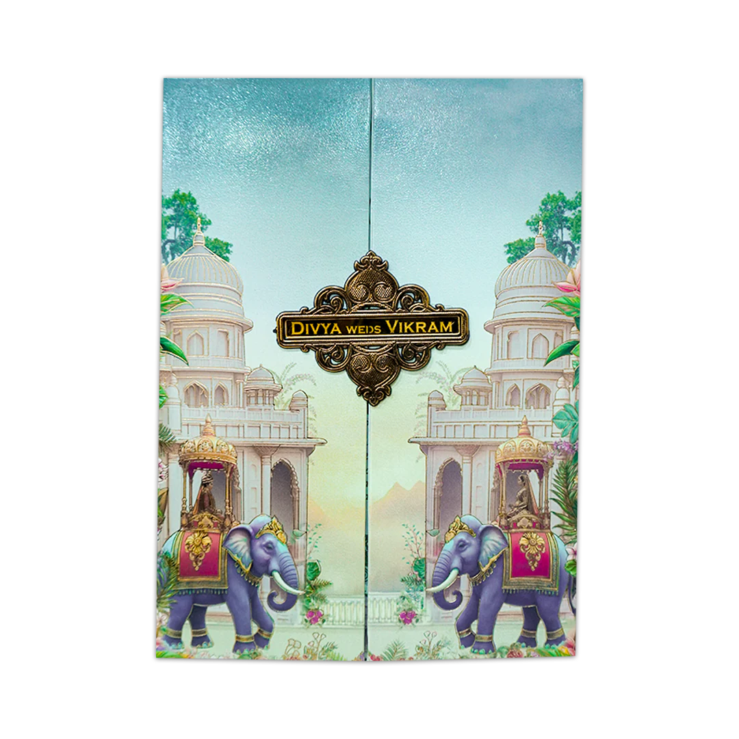 Royal Elephant Gatefold Padded Wedding Card-KNPS8605C - Image 3