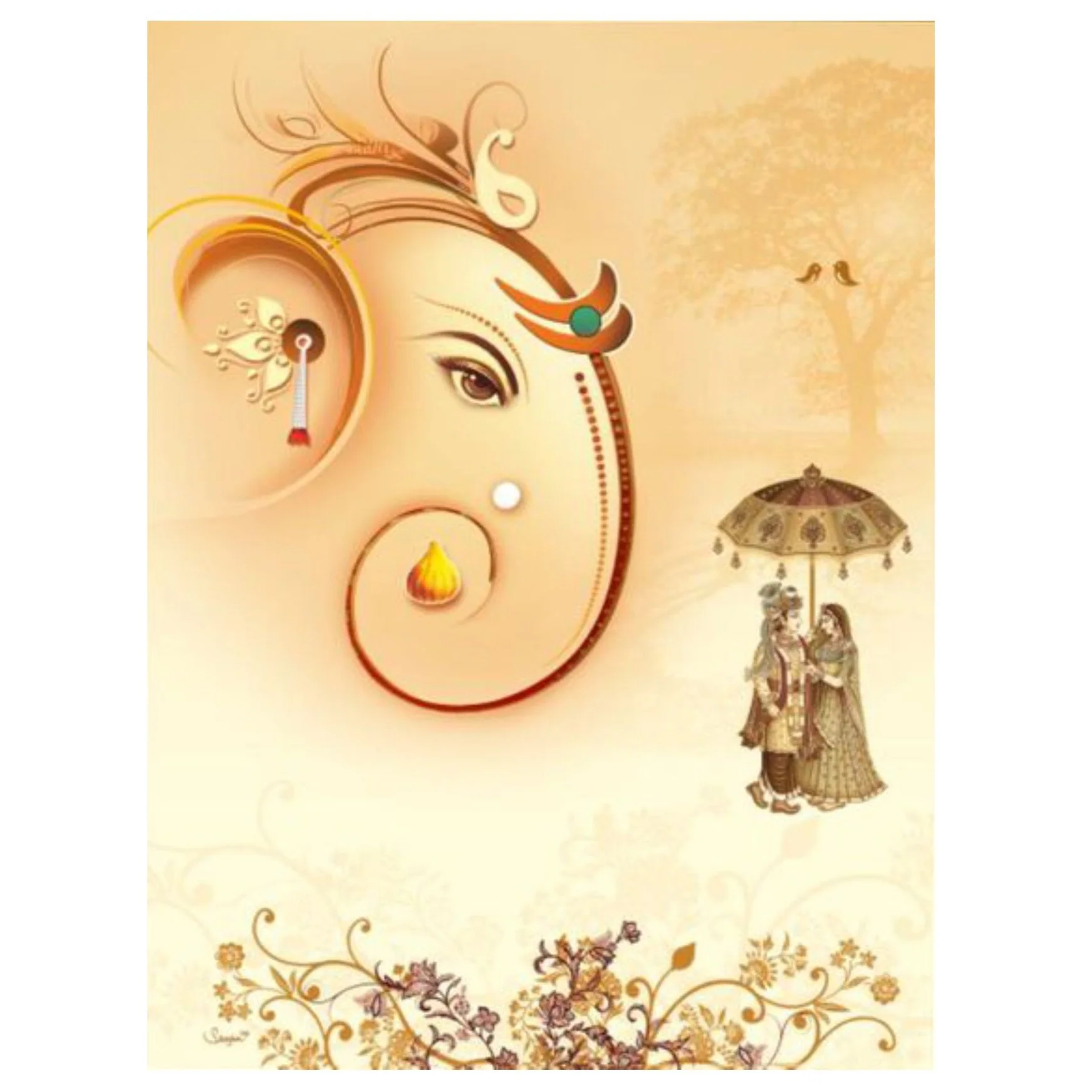 Royal Ganesha Cream Color Wedding Card - KNJB4026 - Image 3