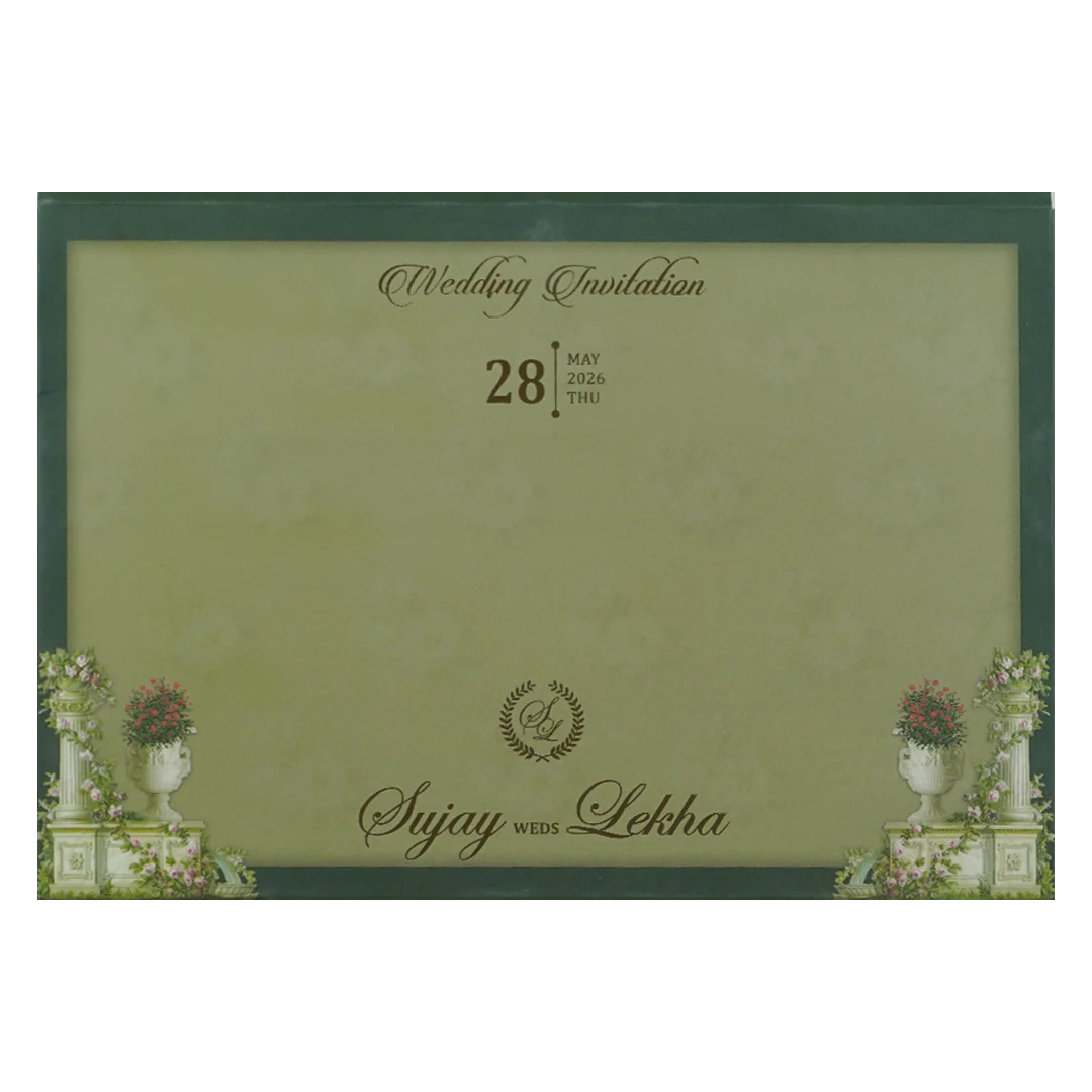 Royal Green Palace Cutout Wedding Card-KRE27310 - Image 4