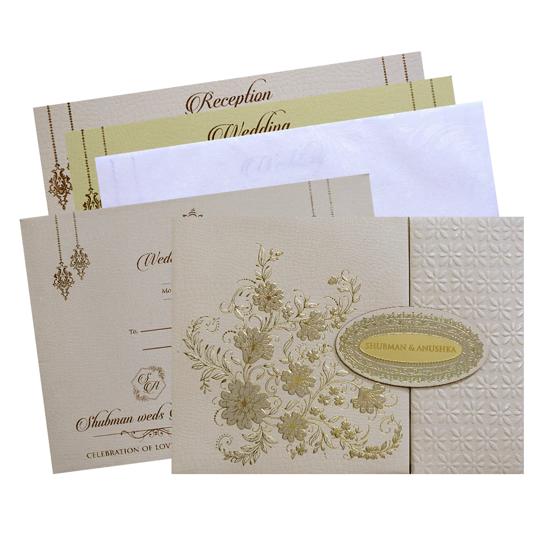 Royal Lavender Padded Embossed Gold Door Style Wedding Invitation Card-KRB09660
