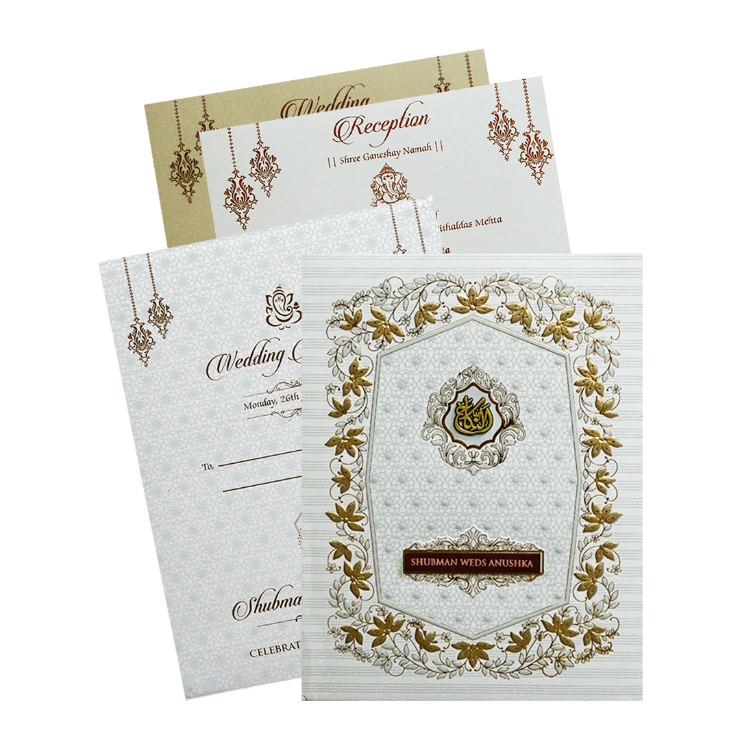 Royal Padded Embossed Floral Wedding Invitation Card-KRB09701