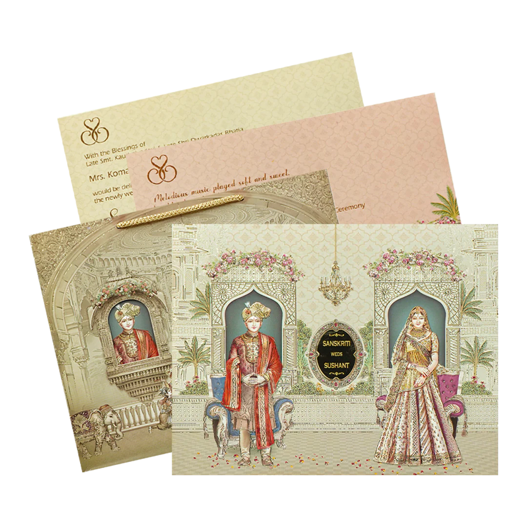 Royal Palace Bag Style Wedding Card-KSI64690