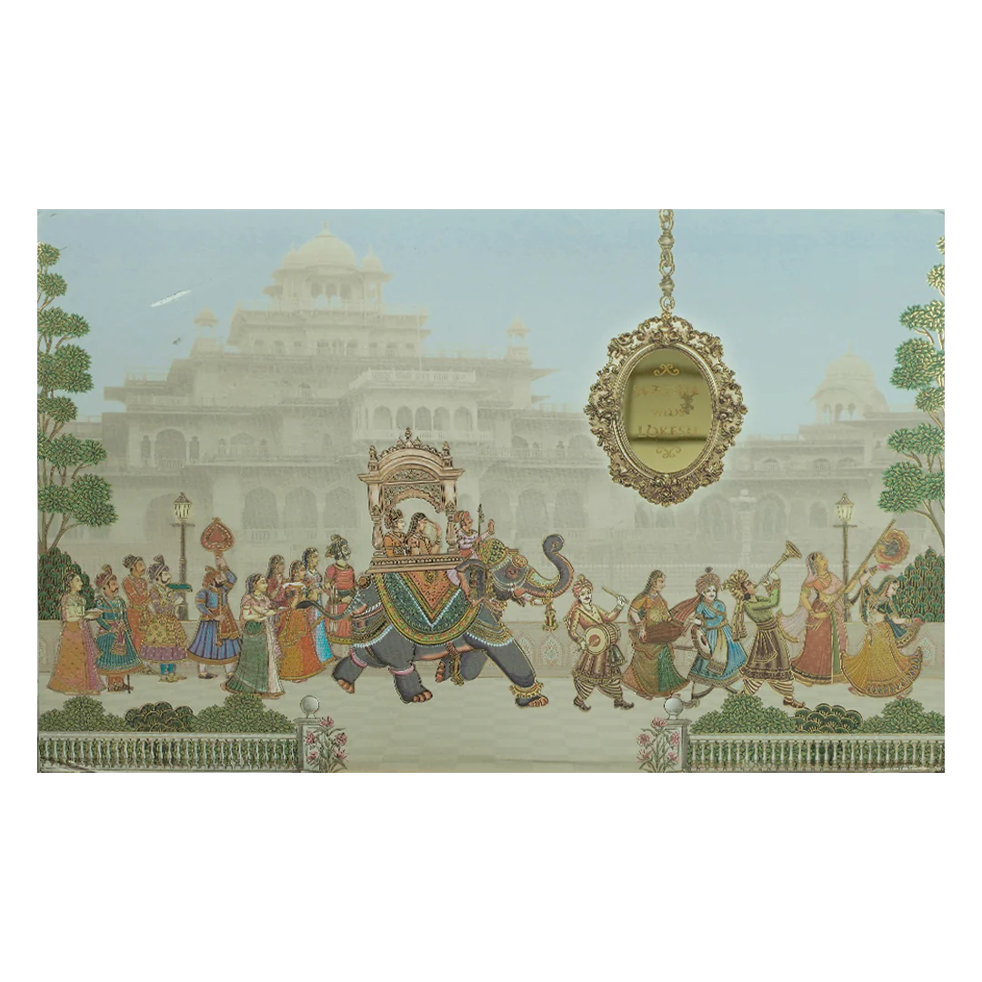 Royal Palace Elephant Procession Padded Wedding Card-KRE27820 - Image 3