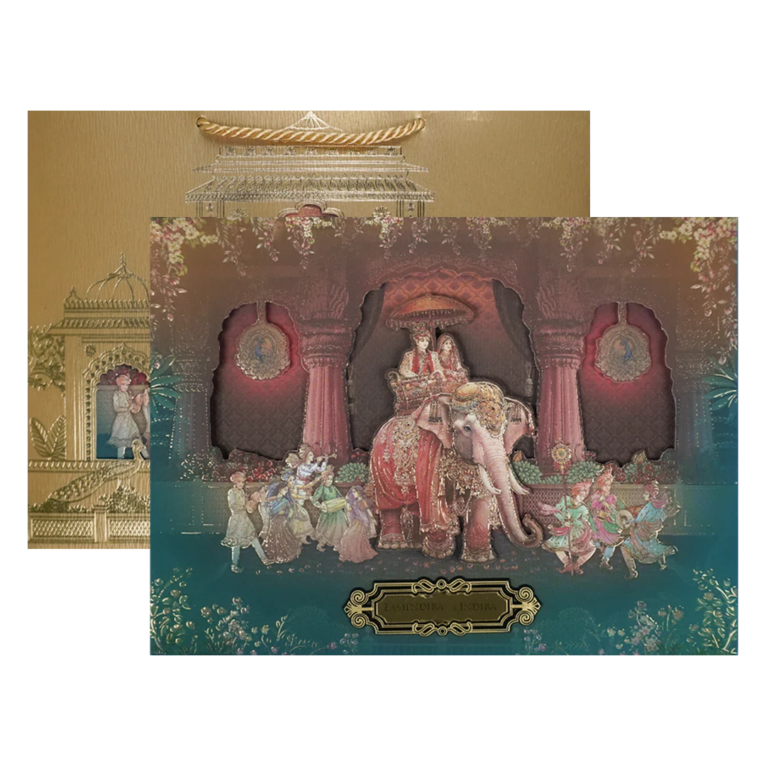 Royal Procession Elephant Padded Wedding Card-KSSC2520 - Image 2