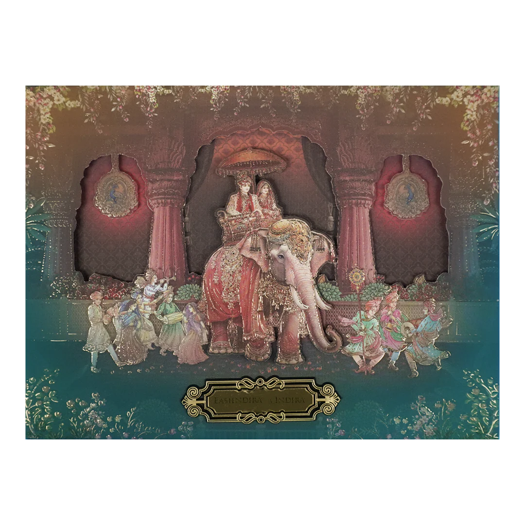 Royal Procession Elephant Padded Wedding Card-KSSC2520 - Image 3