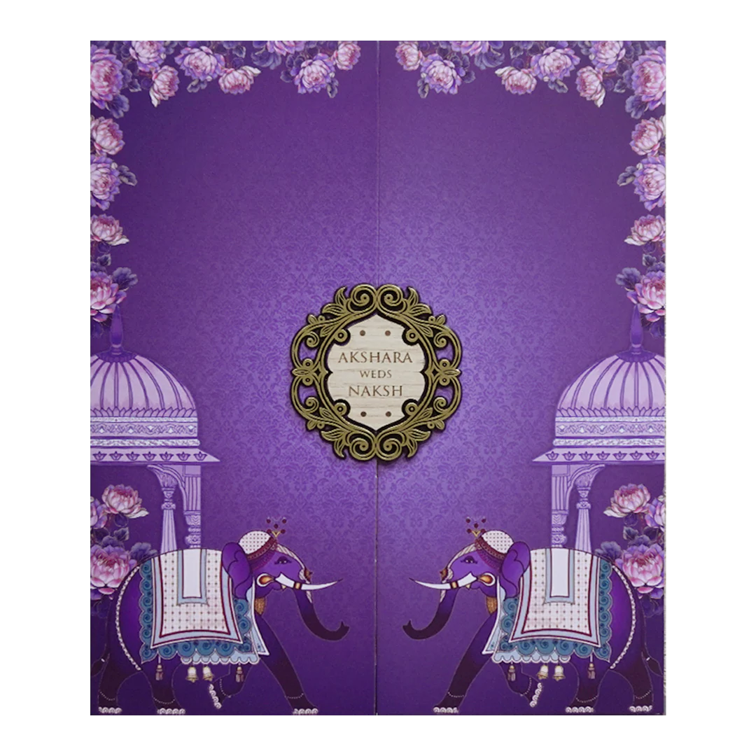 Royal Purple Elephant Palace Wedding Invitation Card - KVN07560 - Image 3