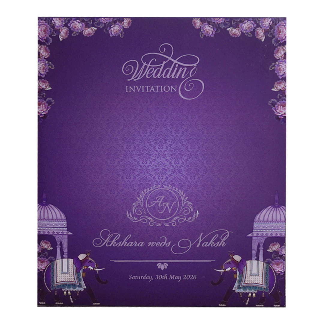 Royal Purple Elephant Palace Wedding Invitation Card - KVN07560 - Image 4