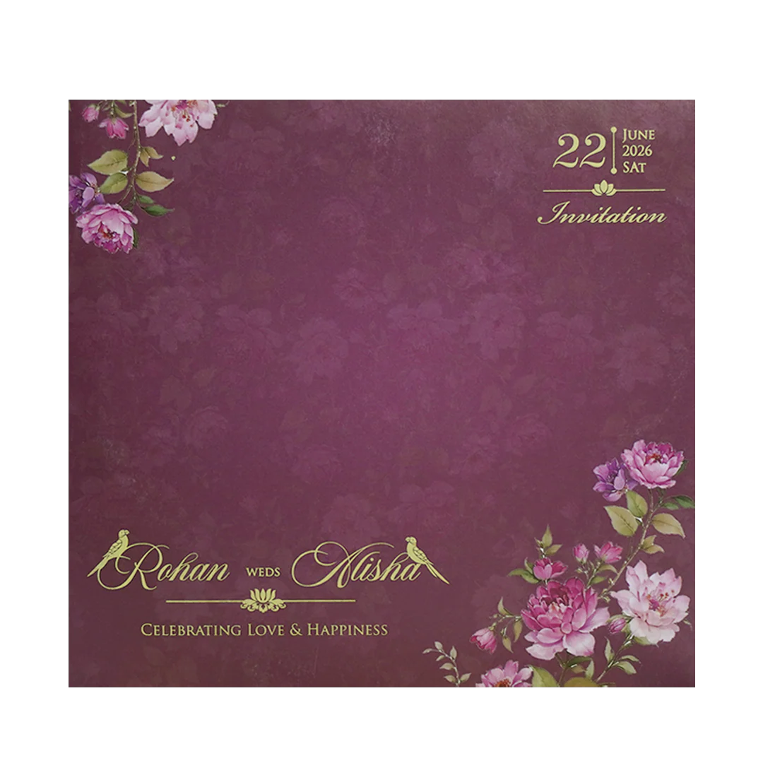 Royal Purple Laser Cut Floral Arch Wedding Card - KFR16190 - Image 4