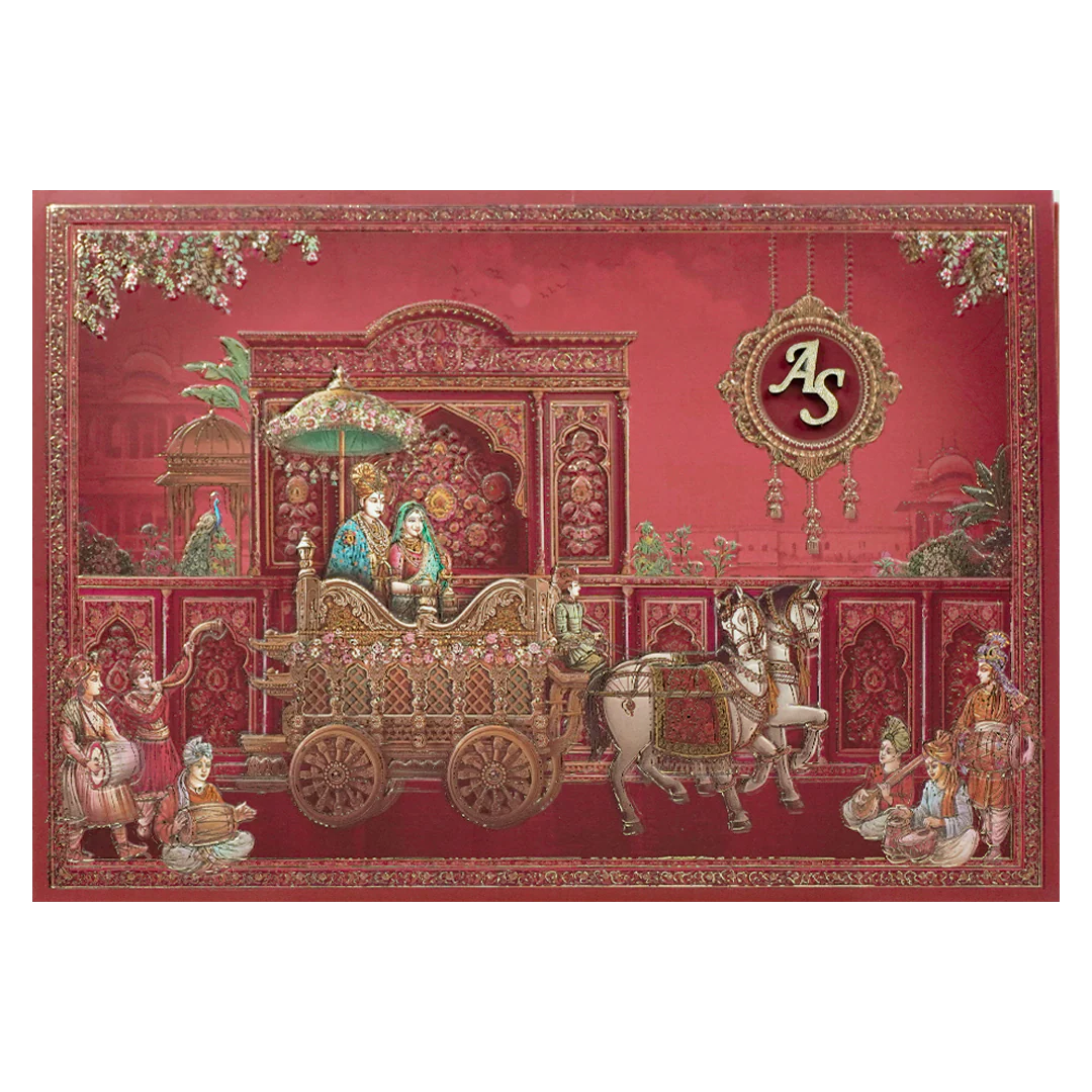 Royal Red Baraat Bag Style Wedding Card-KSI65080 - Image 3