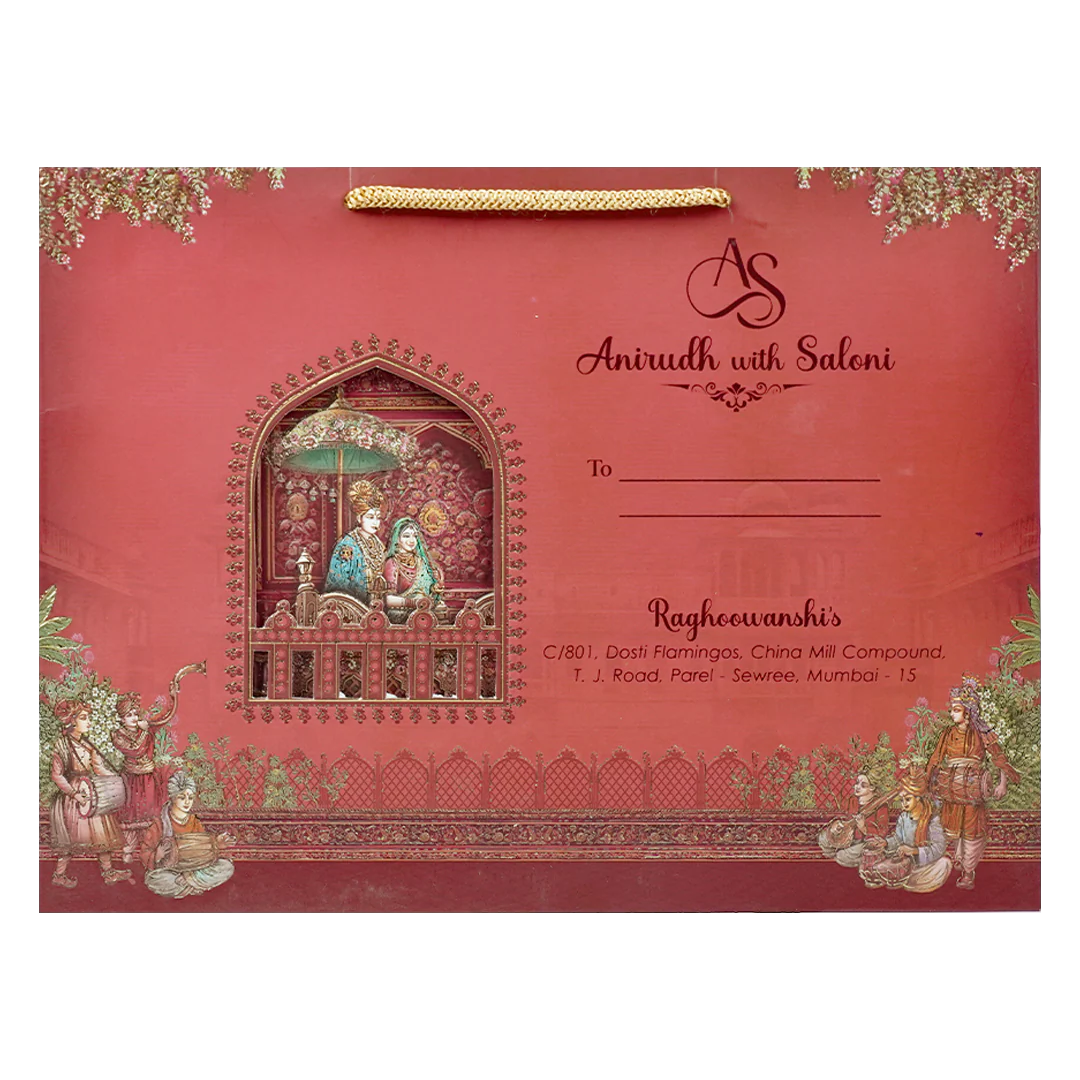Royal Red Baraat Bag Style Wedding Card-KSI65080 - Image 4