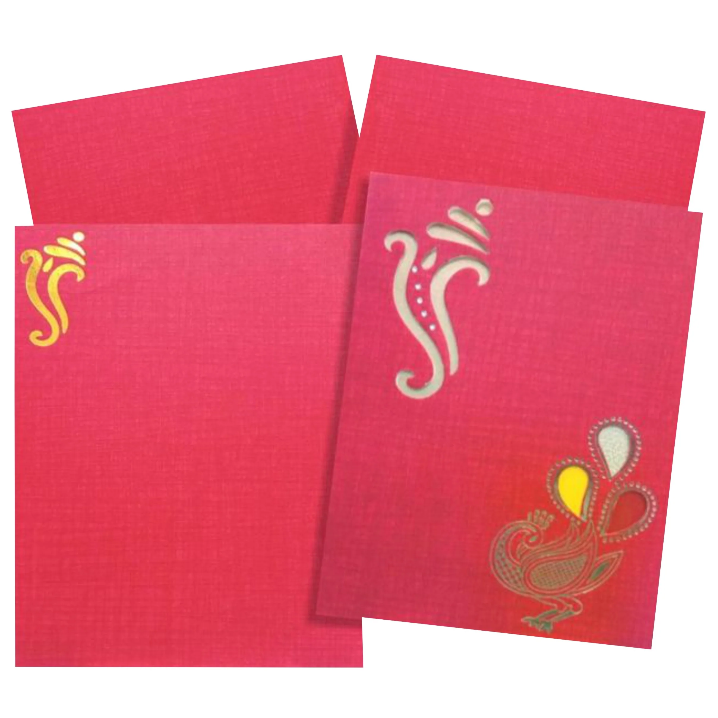 Red Die Cut Ganesha And Peacock Design-KNCM107R