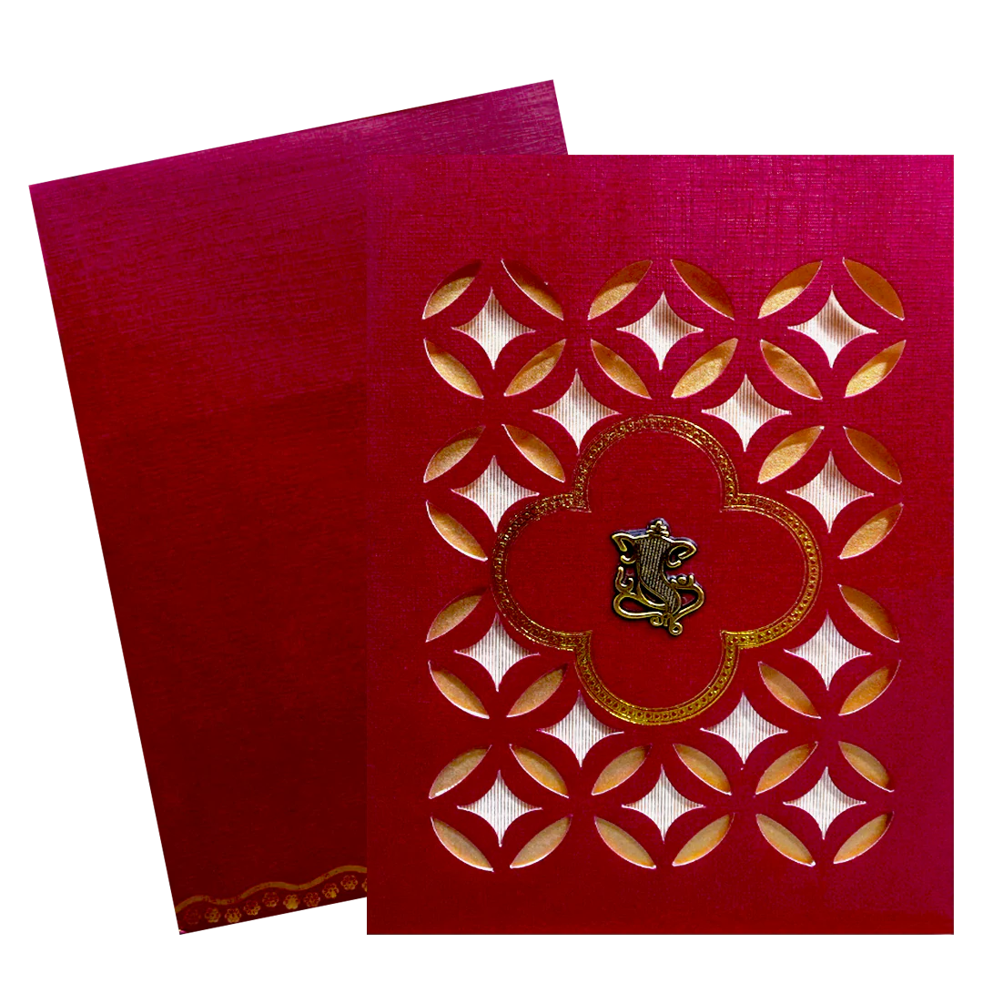 Red Laser-Cut Wedding Card-KNK30490 - Image 2