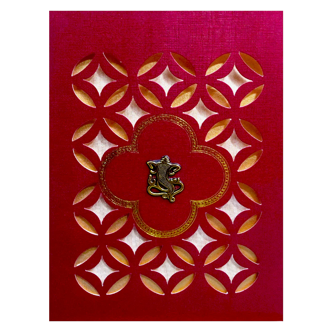Red Laser-Cut Wedding Card-KNK30490 - Image 3