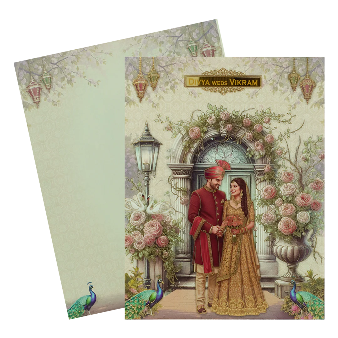 Lavender Floral Bride Groom Wedding Card-KNKJ1157 - Image 2