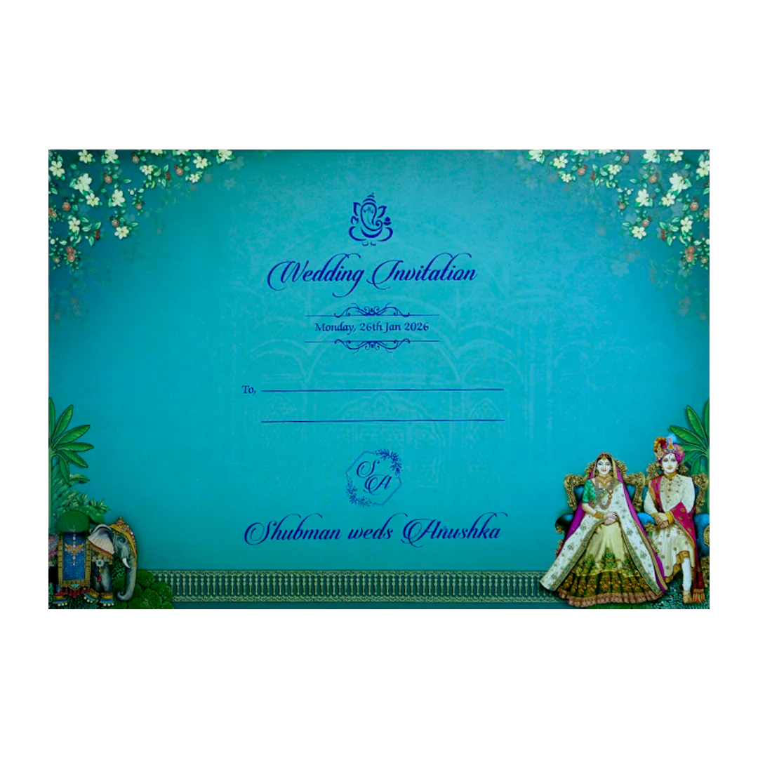 Royal Teal Bride and Groom Gold Foil Wedding Invitation Card-KRB09070 - Image 4