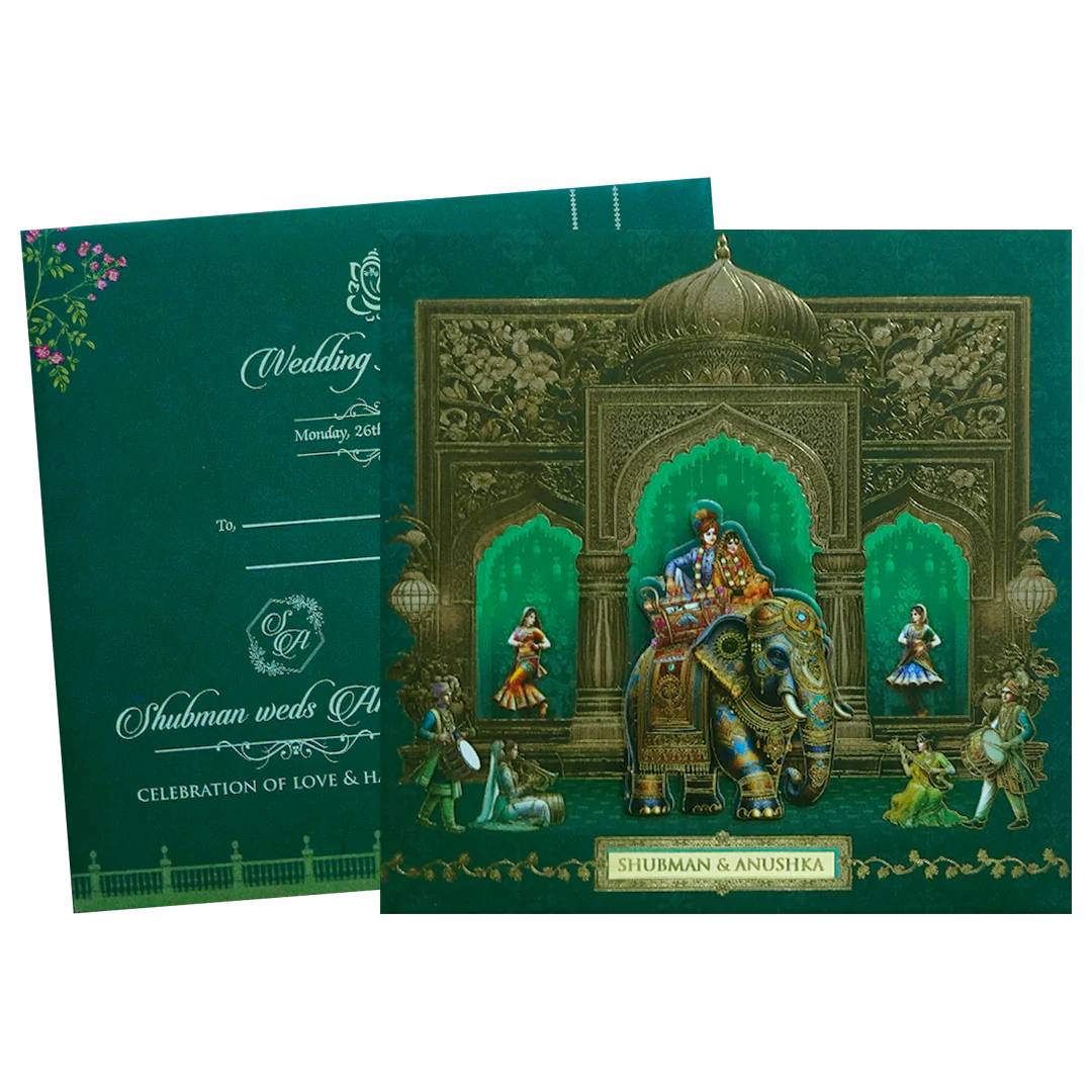 Royal Theme Padded Embossed Wedding Invitation Card-KRB09730 - Image 2