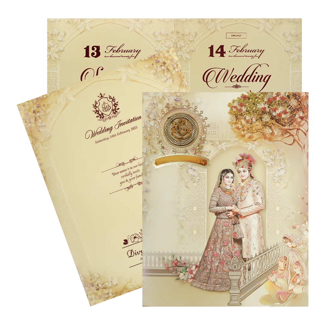 Royal Yellow Ganesha Couple Wedding Card-KNKJ1127