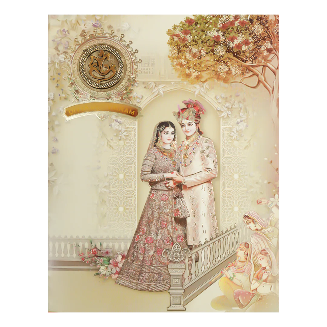 Royal Yellow Ganesha Couple Wedding Card-KNKJ1127 - Image 3