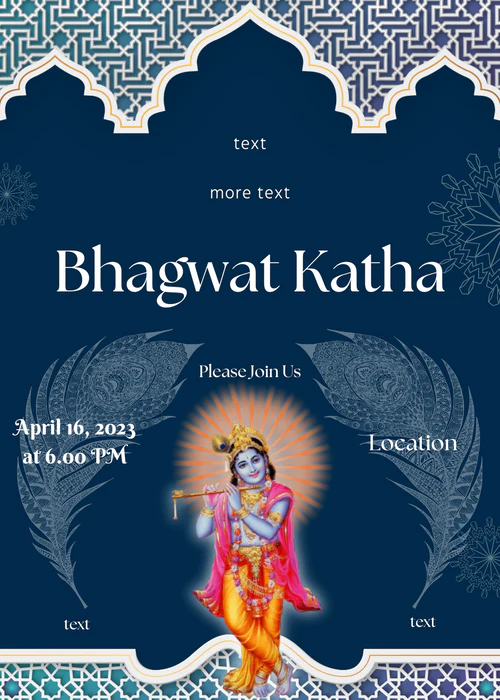 Royal Blue Feathered Bhagwat Katha Invitation-AABKI003 - Image 2