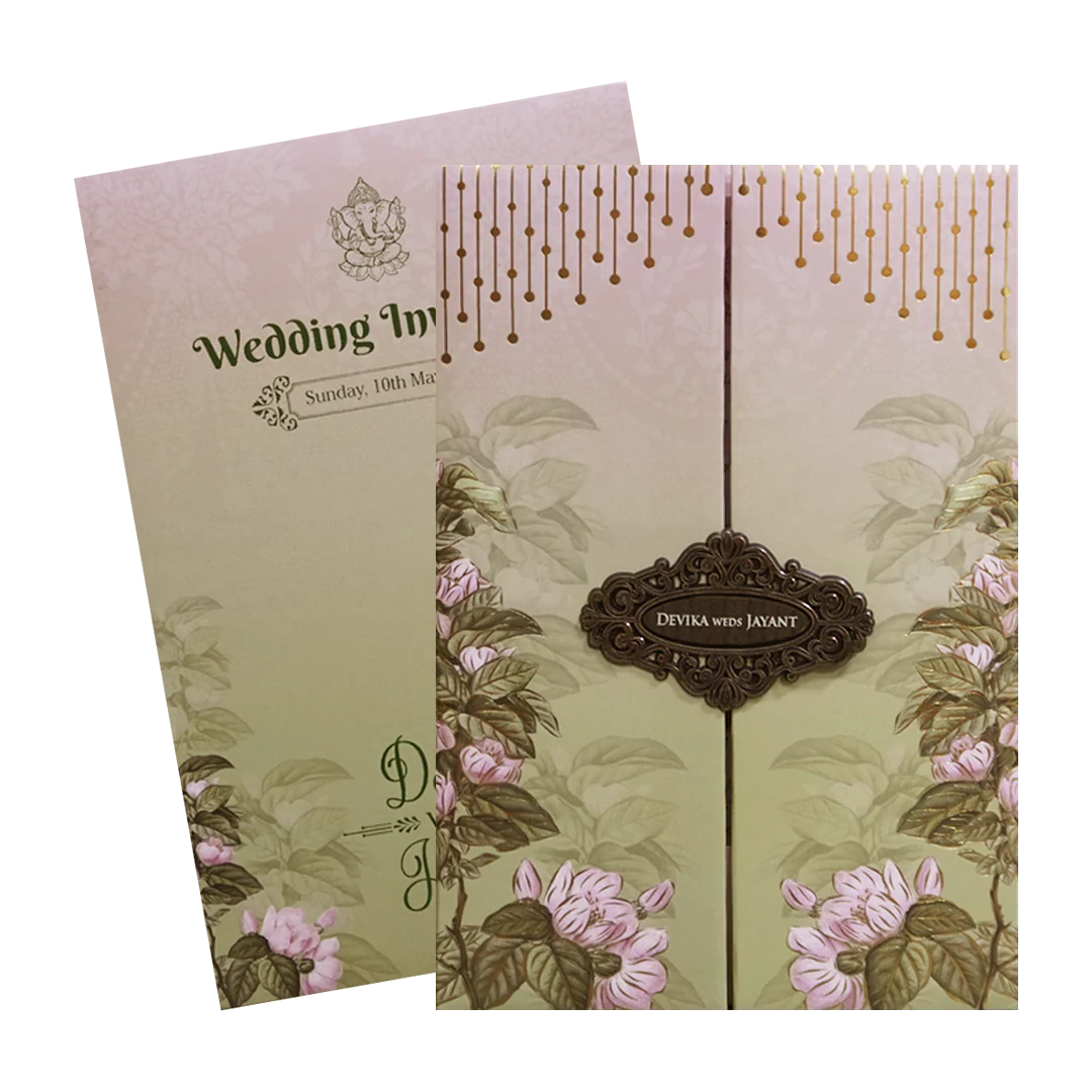 Sage Green Floral Hanging LightsPadded Wedding Card - KVN07330 - Image 2