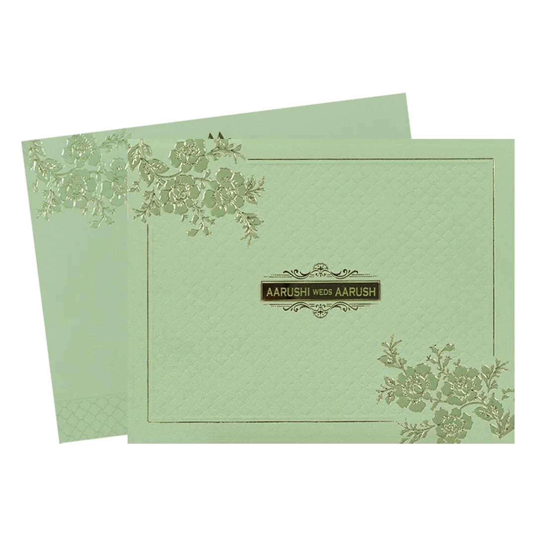 Sage Green Floral Textured Wedding Card-KSI64740 - Image 2