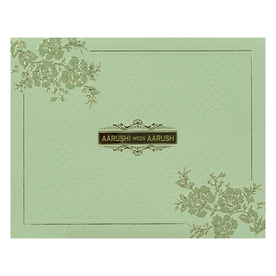 Sage Green Floral Textured Wedding Card-KSI64740 - Image 3