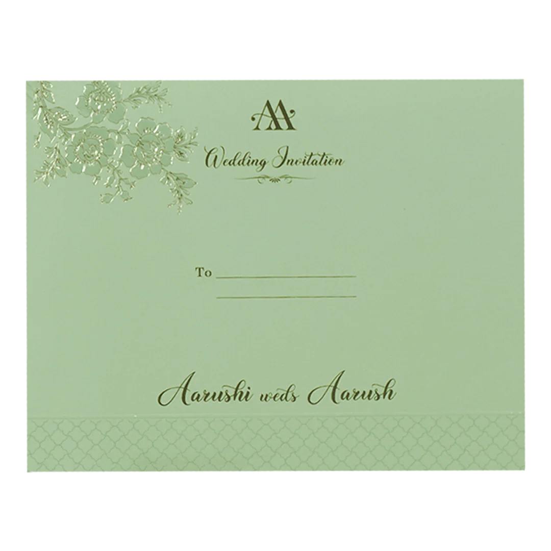 Sage Green Floral Textured Wedding Card-KSI64740 - Image 4