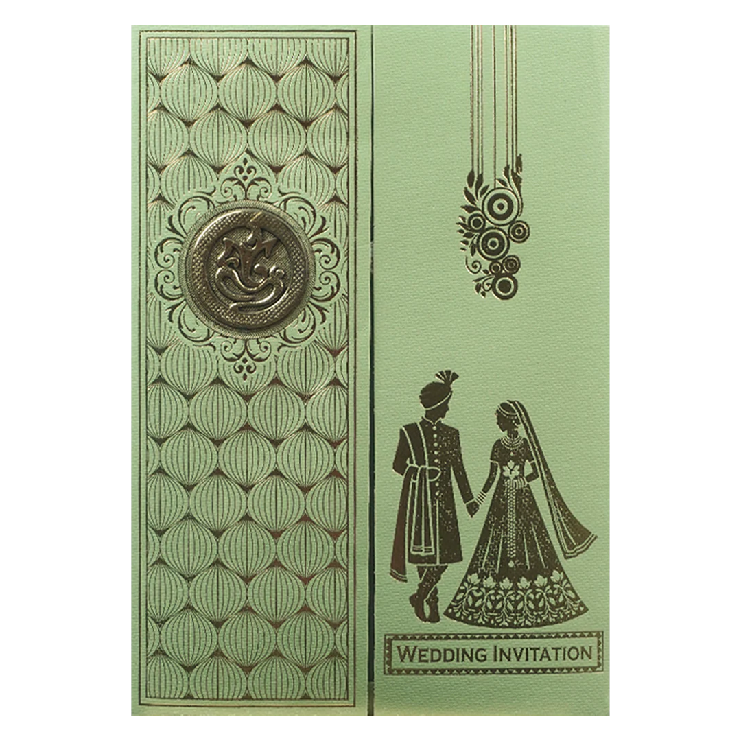 Green Door Style Bride Groom Wedding Card-KNCM045N - Image 3