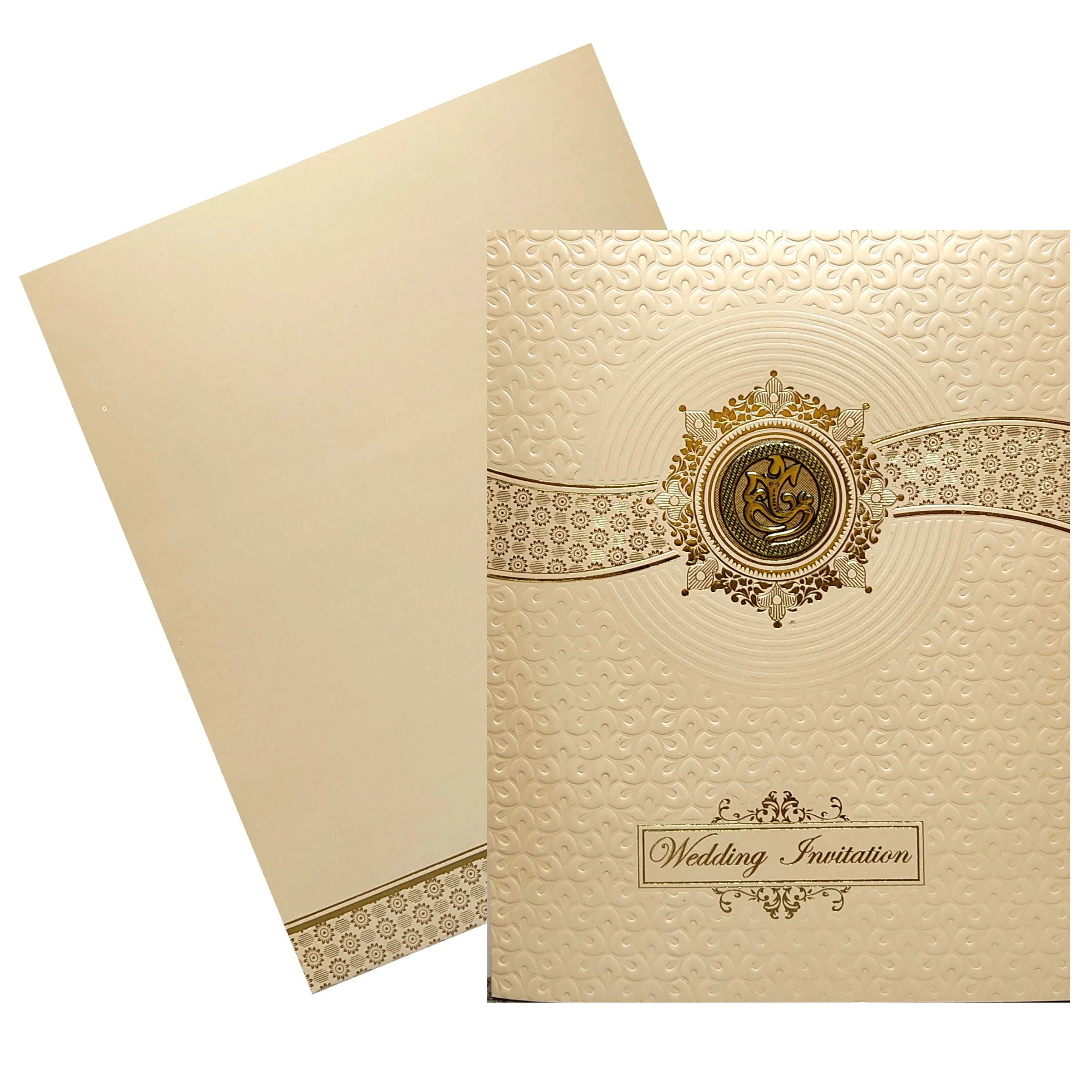 Sandal Embossed Ganesha Invitation Card-KNK4203P - Image 2