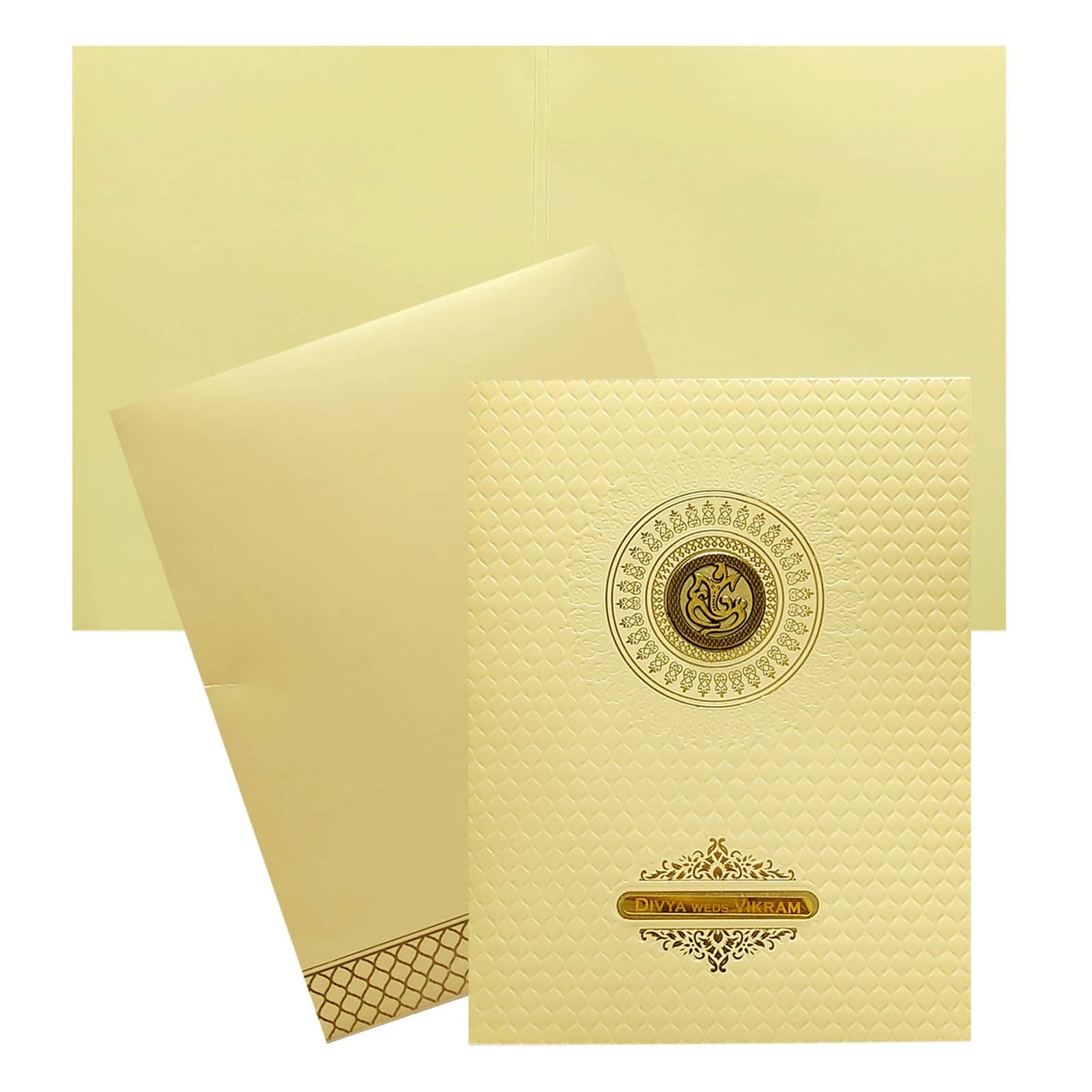 Sandal Embossed Ganesha Invitation Card-KNK4202C