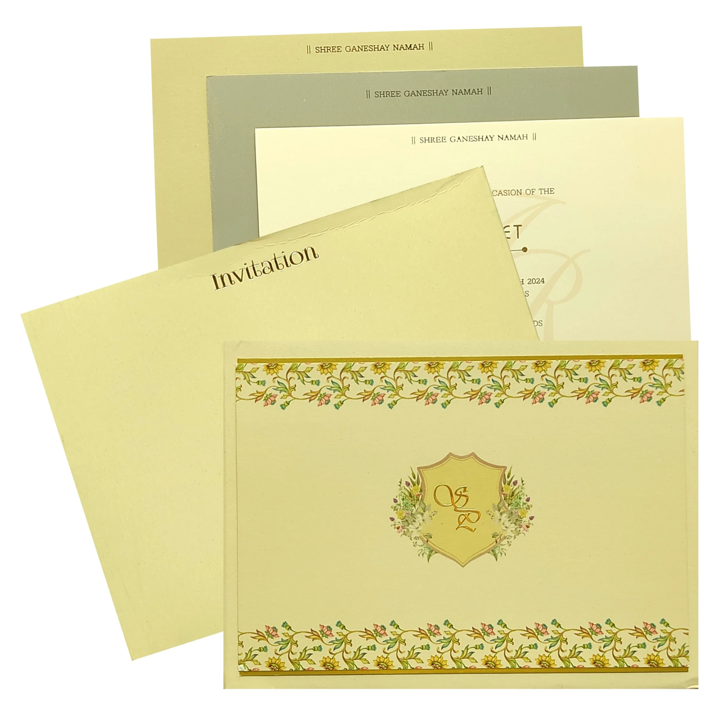 Sandal Floral Padded Invitation Card-KRC29860
