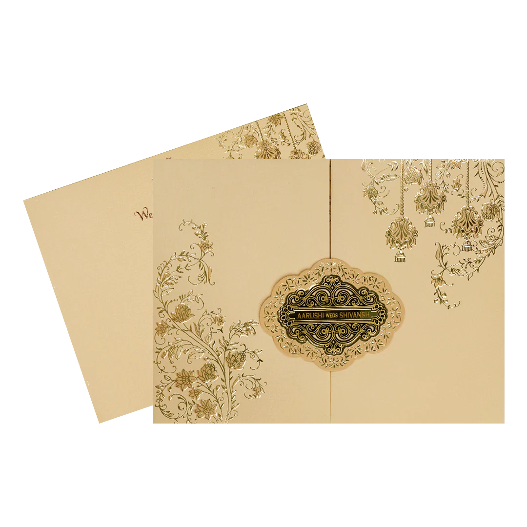 Sandal Gold Floral Padded Wedding Card-KSI64090 - Image 2