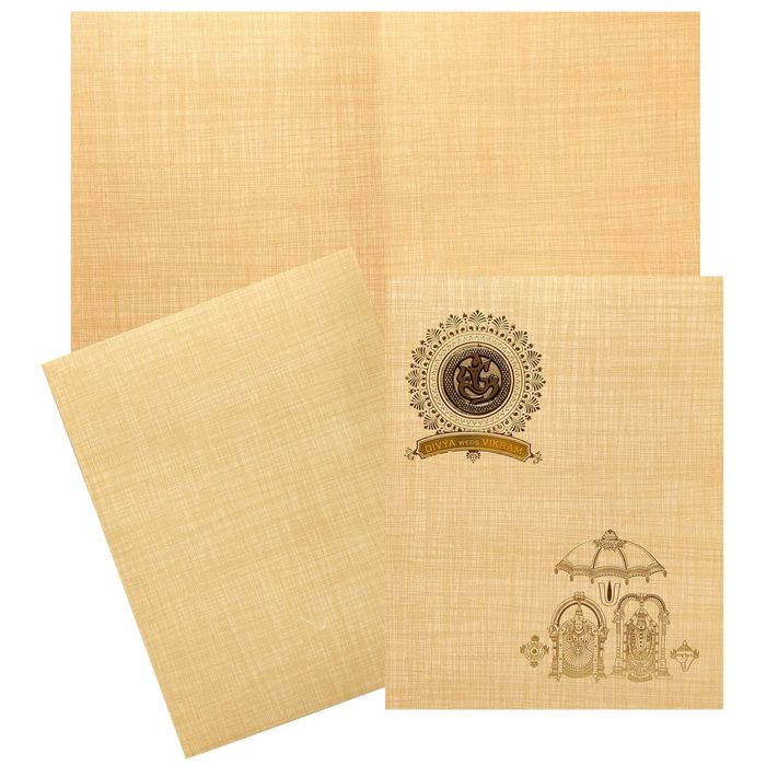 Sandal Metallic Floral Invitation With Balaji Padmavathi Images-KNK2061S
