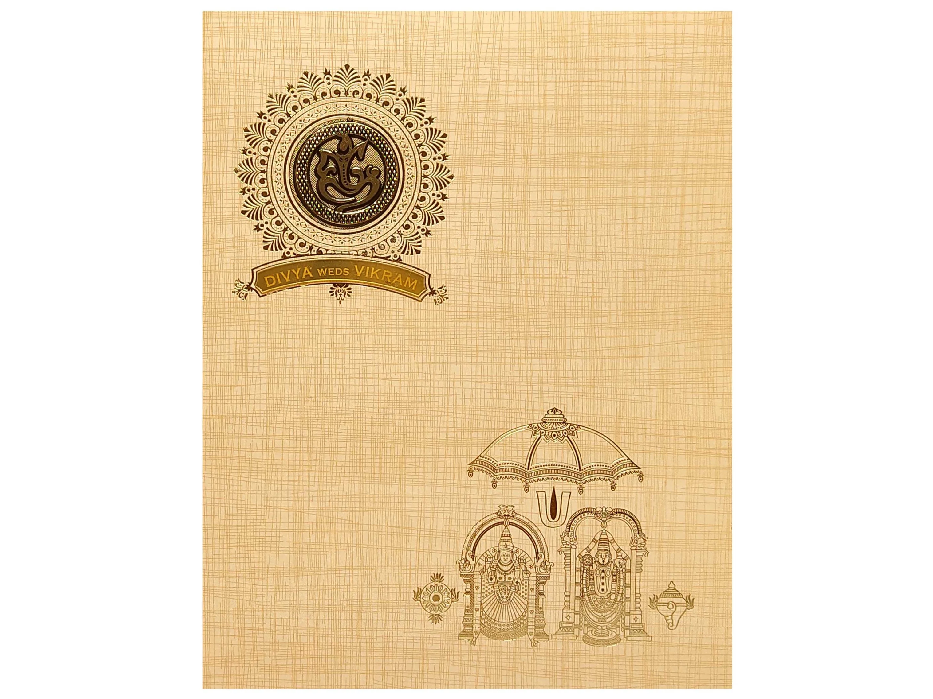 Sandal Metallic Floral Invitation With Balaji Padmavathi Images-KNK2061S - Image 3