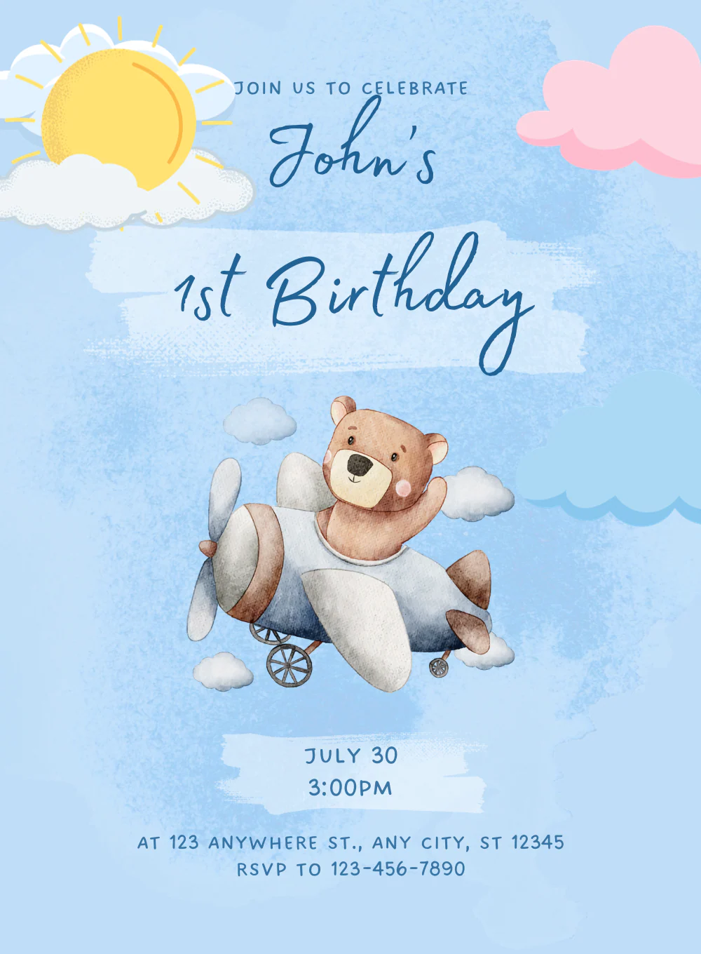Sky Blue Childish Birthday Invitation-EINK0066 - Image 2