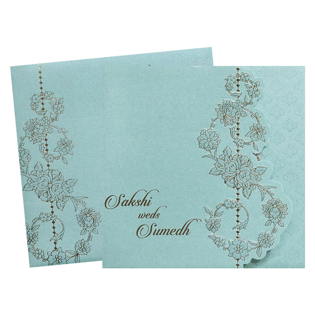 Sky Blue Floral Laser Cut Wedding Card-KPR06160 - Image 2