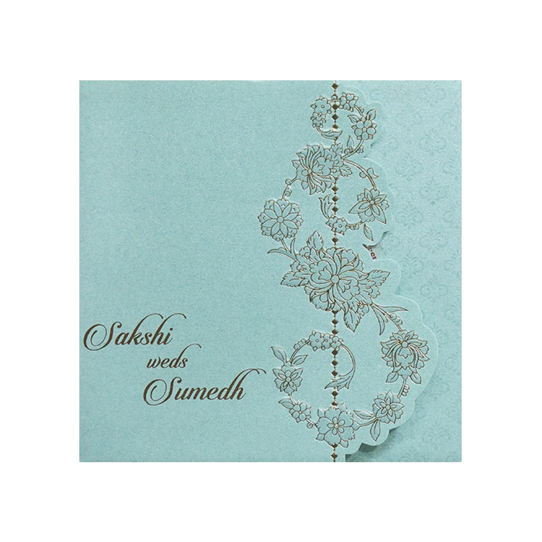 Sky Blue Floral Laser Cut Wedding Card-KPR06160 - Image 3