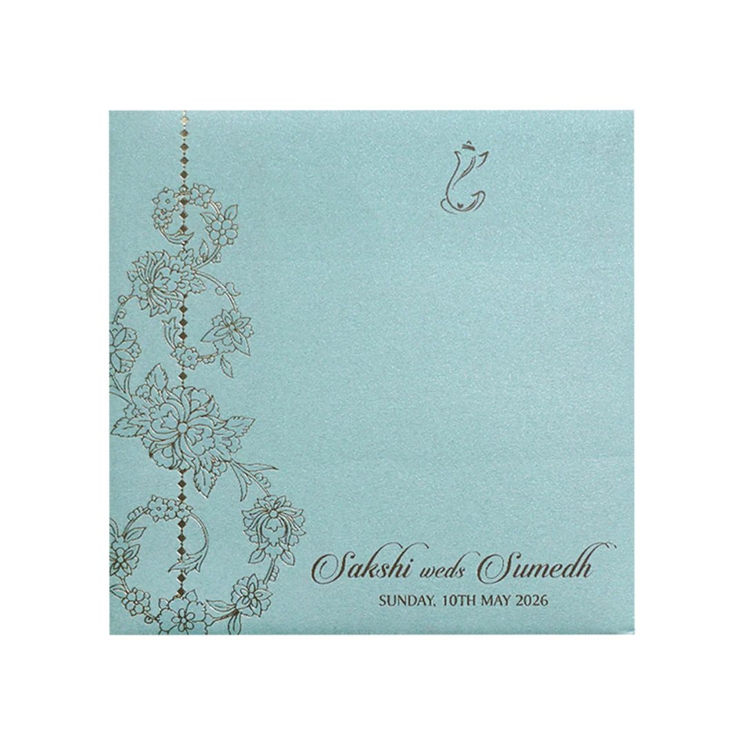 Sky Blue Floral Laser Cut Wedding Card-KPR06160 - Image 4