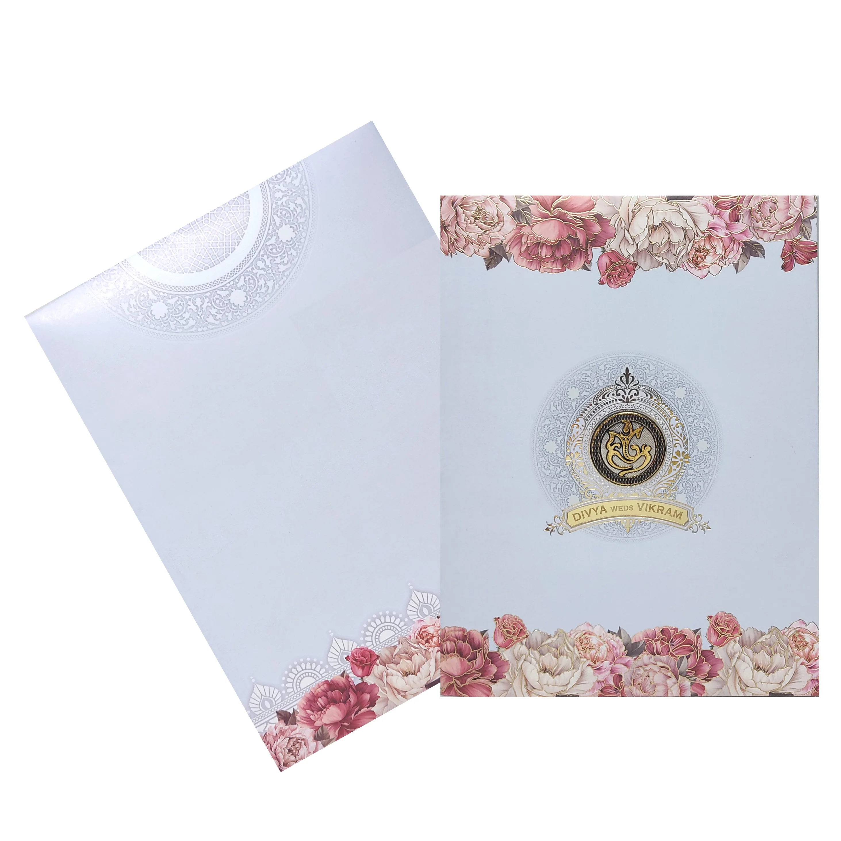 Sky Blue Floral Offset Invitation Card-KNKJ1102 - Image 2